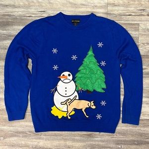 ALEX STEVENS Ugly Christmas Sweater Dog Peeing on Snowman Fits like Mens Medium